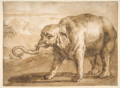 Olifant in een landschap door Giovanni Domenico Tiepolo