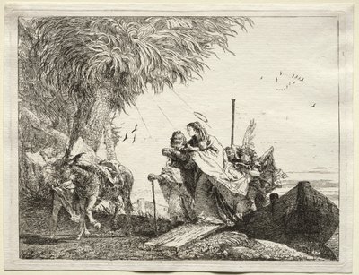 Vlucht naar Egypte: De Heilige Familie, Aanmeren door Giovanni Domenico Tiepolo