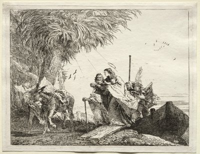 Vlucht naar Egypte: De Heilige Familie, ontscheping door Giovanni Domenico Tiepolo