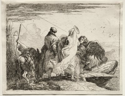 Vlucht naar Egypte: De Heilige Familie Verlaat de Oever door Giovanni Domenico Tiepolo