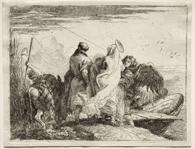 Vlucht naar Egypte: De Heilige Familie verlaat de kust door Giovanni Domenico Tiepolo