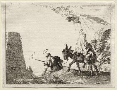 Vlucht naar Egypte: De Heilige Familie die langs een Piramide komt door Giovanni Domenico Tiepolo