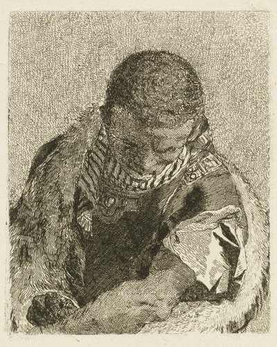 Hoofd van een Moor voorovergebogen door Giovanni Domenico Tiepolo