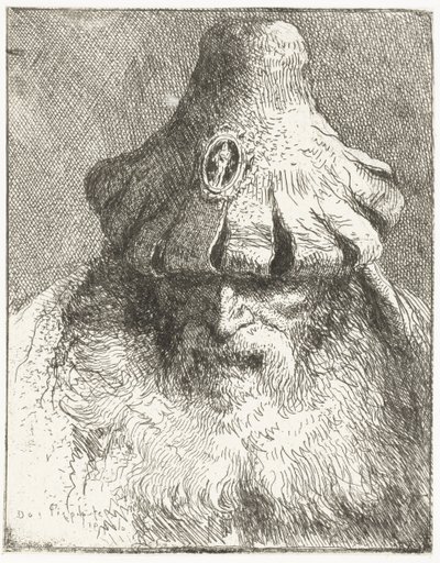 Oude man met kegelvormige muts met ingesneden rand door Giovanni Domenico Tiepolo