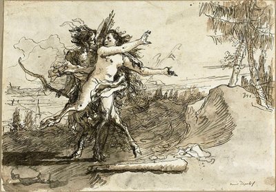 Satyr Verrast een Satyresse door Giovanni Domenico Tiepolo