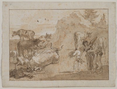Schapen en koeien, 1790s door Giovanni Domenico Tiepolo