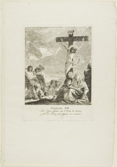 De Kruisiging, plaat twaalf uit Kruiswegstaties door Giovanni Domenico Tiepolo