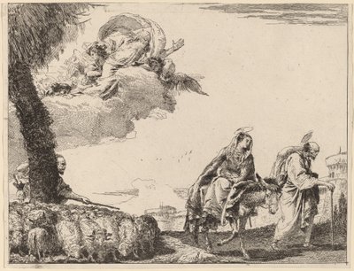 De Vlucht met de Heilige Familie aan de Rechterkant door Giovanni Domenico Tiepolo