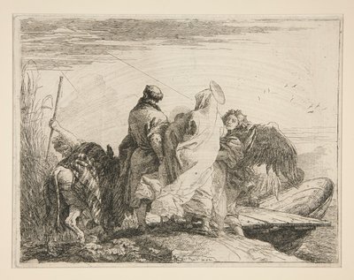 De Heilige Familie Verlaat de Oever van de Rivier, uit de serie Idee pittoresche sopra la fuga in Egitto door Giovanni Domenico Tiepolo
