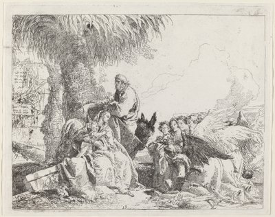 De rust tijdens de vlucht, met aanbiddende engelen door Giovanni Domenico Tiepolo