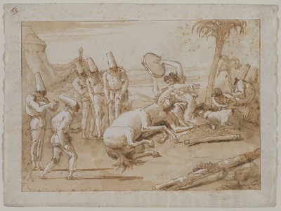 De vrouw met een tamboerijn, 1790s door Giovanni Domenico Tiepolo
