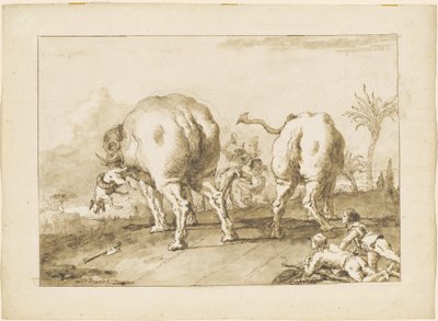 Twee Woedende Olifanten door Giovanni Domenico Tiepolo