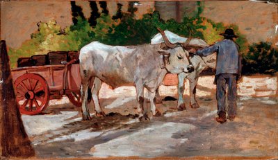 Kar met stieren en boer door Giovanni Fattori