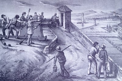 Verdediging van Livorno vanaf Fort San Pietro door Giovanni Fattori