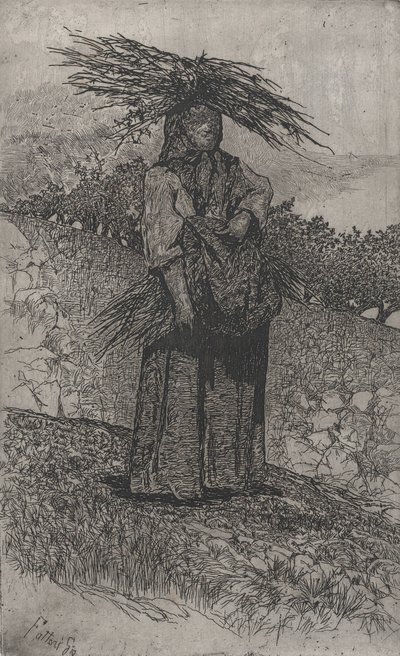 Boerin verzamelt takken door Giovanni Fattori