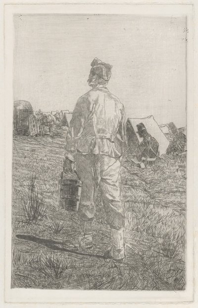 Soldaat met een emmer, gezien van achteren (Soldato di spalle con secchio) door Giovanni Fattori