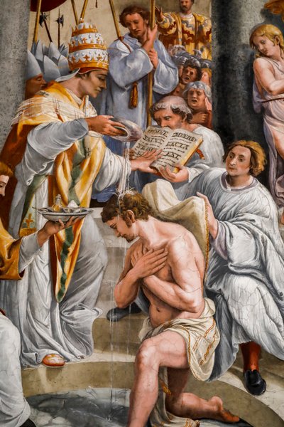Doop van Constantijn door paus Sylvester I door Giovanni Francesco (c.1488 1528) Penni