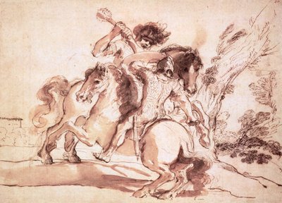 Twee ruiters vechten door Giovanni Francesco Barbieri