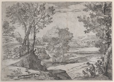 Een familie zittend bij een rivier, 1643 door Giovanni Francesco Grimaldi