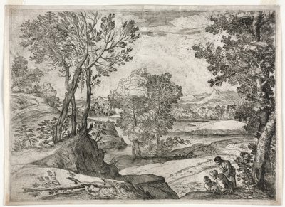 Landschap met een familie door Giovanni Francesco Grimaldi