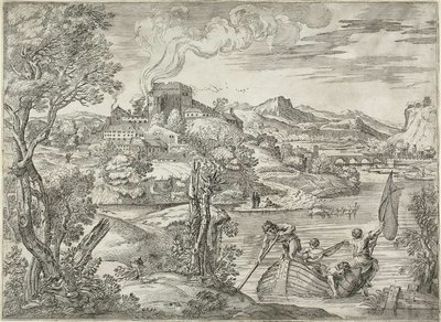 Landschap met een luitspeler door Giovanni Francesco Grimaldi