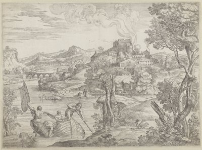 Landschap met luitspeler door Giovanni Francesco Grimaldi