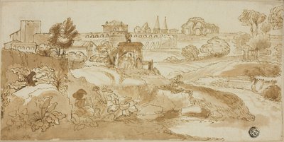 Gezicht op Rome, met via Appia door Giovanni Francesco Grimaldi