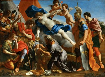 Venus giet een balsem op de wond van Aeneas door Giovanni Francesco Romanelli