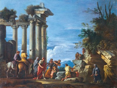 Een tempelruïne met Pythagoras die uit de onderwereld opduikt, tweede helft van de 17e eeuw door Giovanni Ghisolfi