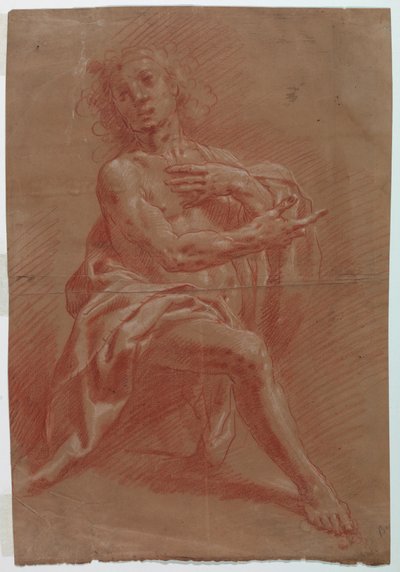 Tekening, Knielende man, voor een Aanbidding van de Herders, 1601-1650 door Giovanni Giacomo Barbelli
