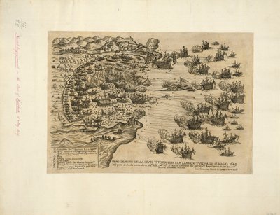 WARE ONTWERP VAN DE GROTE OVERWINNING OP LARMATA TVRCHA LI. 15. MEI 1649 In de haven van Focchie in azië door. 17. Ga:ni van de Sere:ma Re.a van Venetië Gecommandeerd door Ecc:mo Gia.mo Riua Kapitein van genoemde galjoenen Werkelijk glorieuze overwinning door Giovanni Giacomo De Rossi