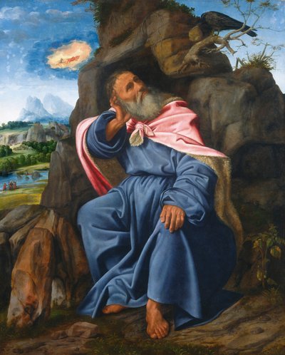 Elia gevoed door de raaf, ca. 1510 (olieverf op paneel overgebracht op doek) door Giovanni Girolamo Savoldo