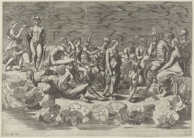 Verzameling der Goden op de Olympus door Giovanni Jacopo Caraglio