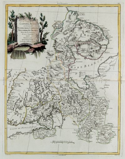 Russisch Lapland met de gouvernementen Olonecholi, Carelia, Bielozero en Ingria in Europees Rusland, uit Tome III van de "Nieuwe Atlas", gegraveerd door G. Zuliani door Giovanni Marco Pitteri