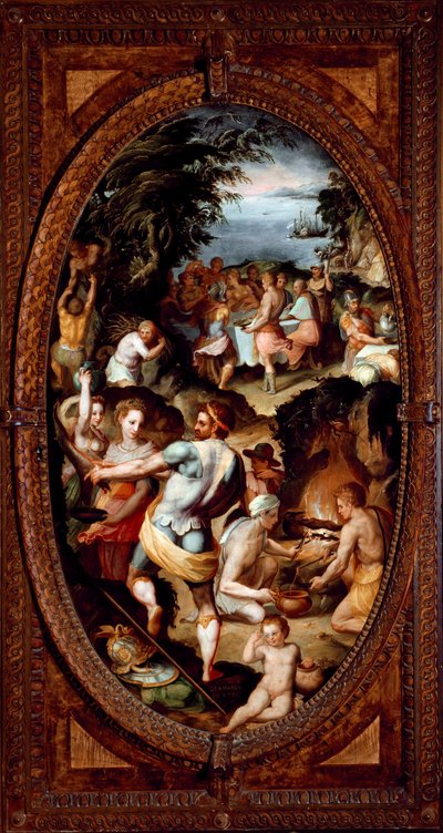 De ontdekking van glas. De voorbereiding van een banket. door Giovanni Maria Butteri