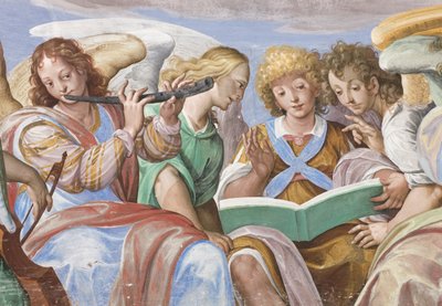 Engelen zingen en spelen (detail) door Giovanni Mauro della Rovere