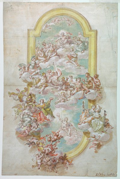 Tekening, Plafond met Jupiter, Jun, 1718-30 door Giovanni Odazzi