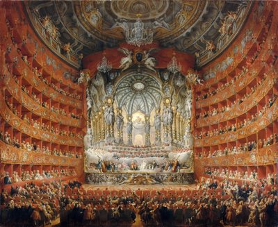 Muzikaal feest gegeven door de kardinaal de La Rochefoucauld in het Teatro Argentina in Rome in 1747 door Giovanni Paolo Pannini