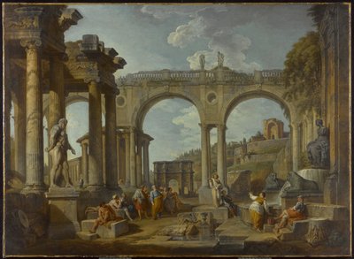 Een Capriccio van Romeinse Ruïnes met de Boog van Constantijn, c.1755 door Giovanni Paolo Pannini