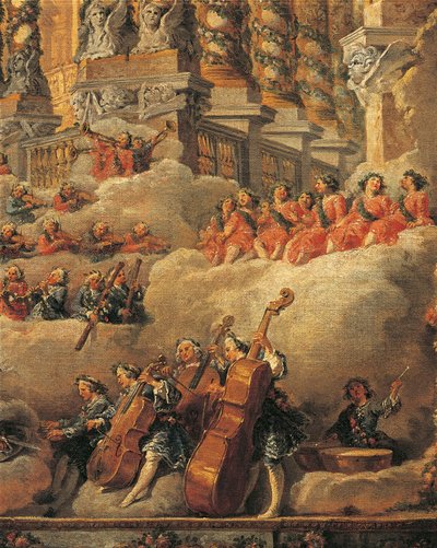 Frankrijk, Parijs, Concert in Rome ter gelegenheid van de geboorte van de zoon van Lodewijk XV (close-up) door Giovanni Paolo Pannini