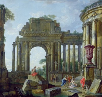 Romeinse Ruïnes met de Blinde Belisarius door Giovanni Paolo Pannini