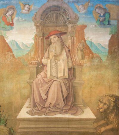 Sint Hiëronymus op de troon door Giovanni Santi or Sanzio