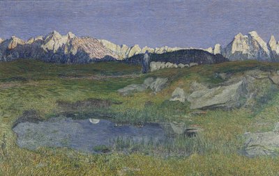 Alpenlandschap bij Zonsondergang door Giovanni Segantini