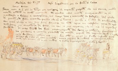 Schets voor processie van Feest van Calven Coira door Giovanni Segantini