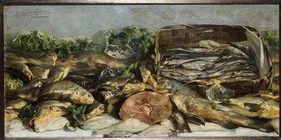 Stilleven met vis door Giovanni Segantini