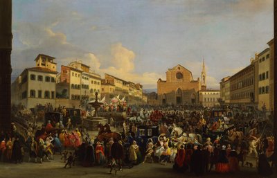 Piazza Santa Croce in Florence tijdens Carnaval door Giovanni Signorini