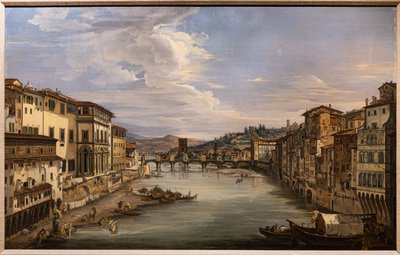 Uitzicht op de Arno vanaf Ponte Vecchio richting de Alle Grazie-brug door Giovanni Signorini