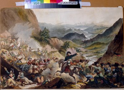 Prins Piotr Ivanovitch Bagration leidt de Kozakken naar de aanval in de Alpen door Giovanni Vendramini