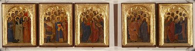 Predella, polyptiek van heiligen, maagden en martelaren door Giovanni da Milano