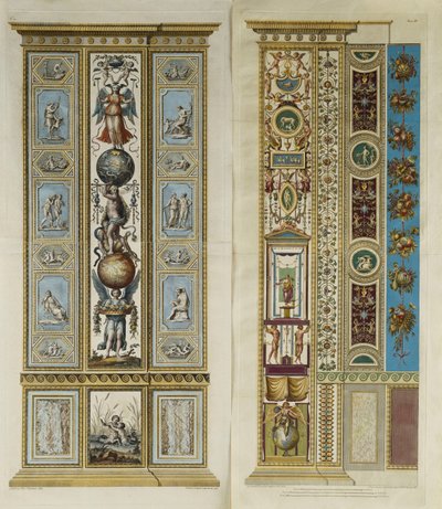 Arabeske decoraties in de Loggia van het Vaticaan (gekleurde gravure) door Giovanni da Udine (after)